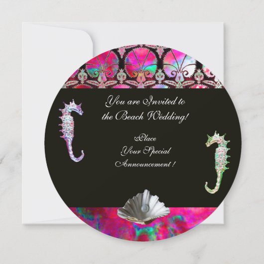 SEEPFERDE IN LIEBE STRANDWÄSCHE MONOGRAM EINLADUNG (Rückseite)