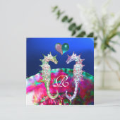 SEEPFERDE IN LIEBE STRANDWÄSCHE MONOGRAM EINLADUNG (Stehend Vorderseite)