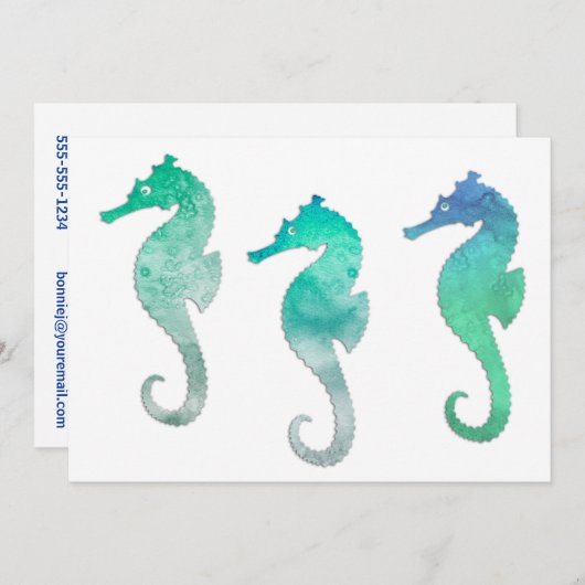 Seepferde in Pastell Green Einladung (Vorne/Hinten)