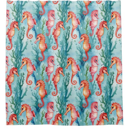 Seepferde mit Blasen und Algen-Pflanze Duschvorhang (Vorderseite)