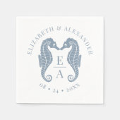 Seepferde Monogram Beach Wedding Dusty Blue Serviette (Vorderseite)