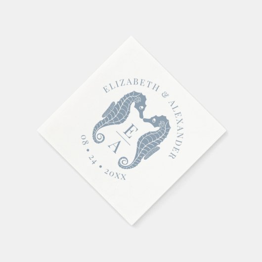 Seepferde Monogram Beach Wedding Dusty Blue Serviette (Ecke)