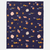 Seepferde, Muscheln und Seesterne in Marineblau Fleecedecke (Vorderseite)