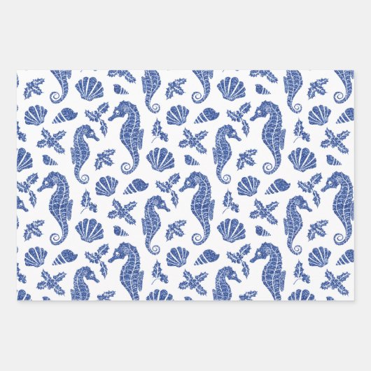 Seepferde Navy Blue Glitzer Geschenkpapier Set (Vorderseite 2)