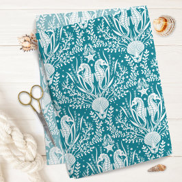 Seepferde Ocean Sea Life Damask Muster Aquamarin B Seidenpapier