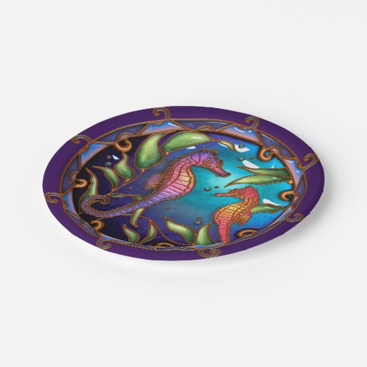 Seepferde Papier Teller, 7" Rundpapier-Platte Pappteller (Schrägansicht)