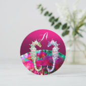 SEEPFERDE, PINK NACRE BEACH WEDING MONOGRAM EINLADUNG (Stehend Vorderseite)