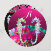 SEEPFERDE, PINK NACRE BEACH WEDING MONOGRAM EINLADUNG (Vorne/Hinten)