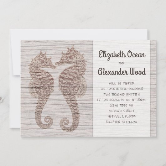 Seepferde Rustic Driftwood Hochzeit Einladung (Vorderseite)
