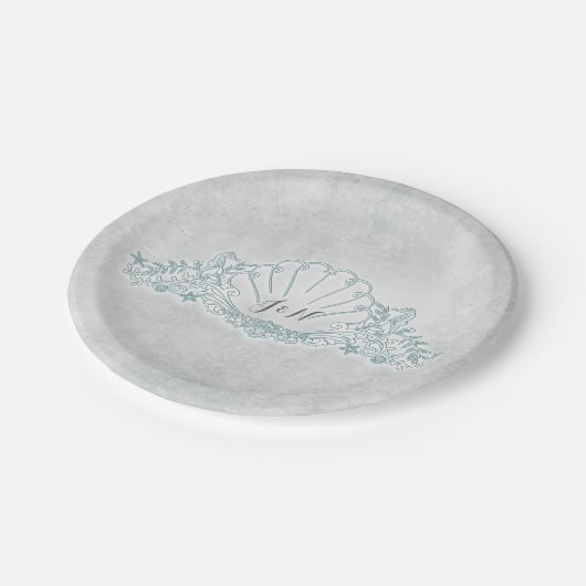 Seepferde & Seashell Beach Wedding Empfang Pappteller (Schrägansicht)