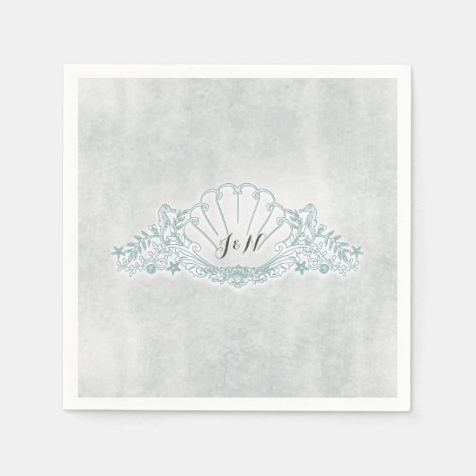 Seepferde & Seashell Beach Wedding Empfang Serviette (Vorderseite)