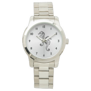 Seepferde Silber mit zwölf Zahlen Armbanduhr