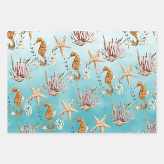 Seepferde Starfish unter dem karibischen Blauen Me Geschenkpapier Set (Vorderseite 2)