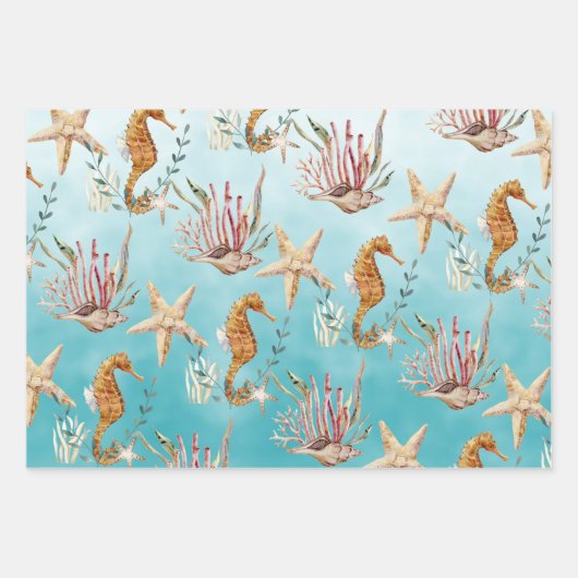 Seepferde Starfish unter dem karibischen Blauen Me Geschenkpapier Set (Vorderseite)