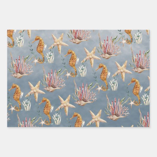 Seepferde Starfish unter dem tiefblauen Meer Geschenkpapier Set (Vorderseite 2)