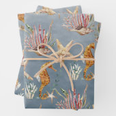 Seepferde Starfish unter dem tiefblauen Meer Geschenkpapier Set (Beispiel)