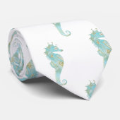 Seepferde über White Wedding Neck Tie Krawatte (Gerollt)