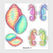 Seepferde und Muschel Vinyl Sticker Set (Blatt)