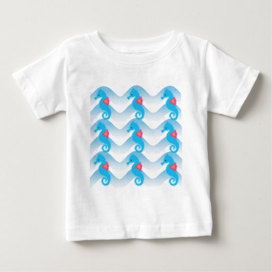 Seepferde und Muster in Blauer Welle Baby T-shirt (Vorderseite)