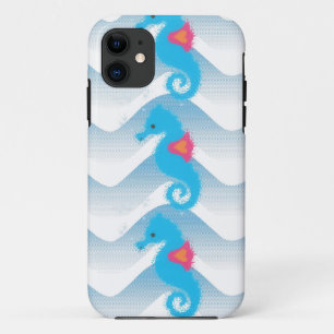 Seepferde und Muster in Blauer Welle Case-Mate iPhone Hülle