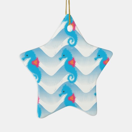 Seepferde und Muster in Blauer Welle Keramikornament (Rechts)