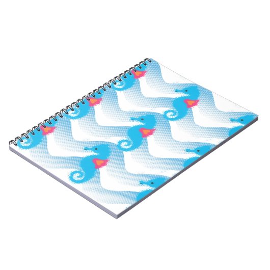 Seepferde und Muster in Blauer Welle Notizblock (Linke Seite)