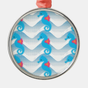 Seepferde und Muster in Blauer Welle Ornament Aus Metall