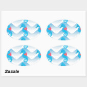 Seepferde und Muster in Blauer Welle Ovaler Aufkleber (Blatt)