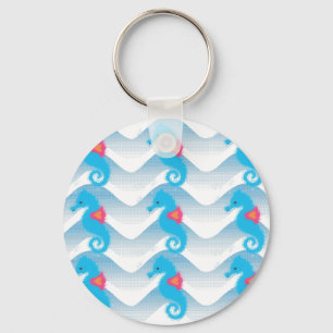 Seepferde und Muster in Blauer Welle Schlüsselanhänger