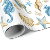 Seepferde und Starfish auf Weiß Geschenkpapier (Rolleneckpunkt)