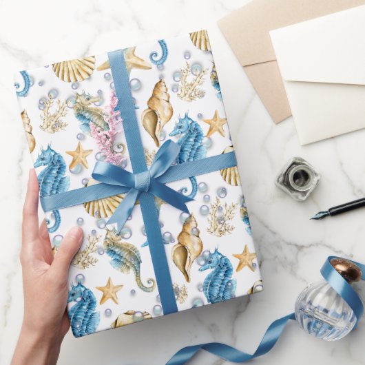 Seepferde und Starfish in Blasen Geschenkpapier (Schenken)