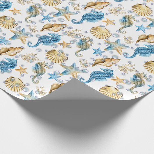 Seepferde und Starfish in Blasen Geschenkpapier (Ecke)