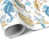 Seepferde und Starfish in Blasen Geschenkpapier (Rolleneckpunkt)