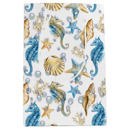 Seepferde und Starfish in Blasen Mittlere Geschenktüte