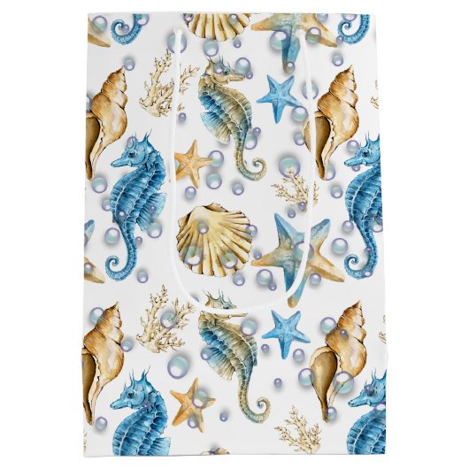 Seepferde und Starfish in Blasen Mittlere Geschenktüte (Rückseite)