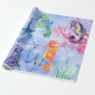 Seepferde und Starfish mit Korallenmuster Geschenkpapier