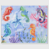 Seepferde und Starfish mit Korallenmuster Geschenkpapier (Flach)