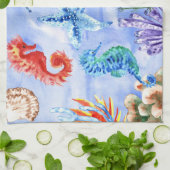 Seepferde und Starfish mit Korallenmuster Geschirrtuch (Gefaltet)