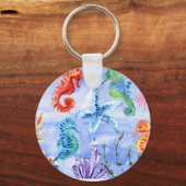 Seepferde und Starfish mit Korallenmuster Schlüsselanhänger (Vorderseite)
