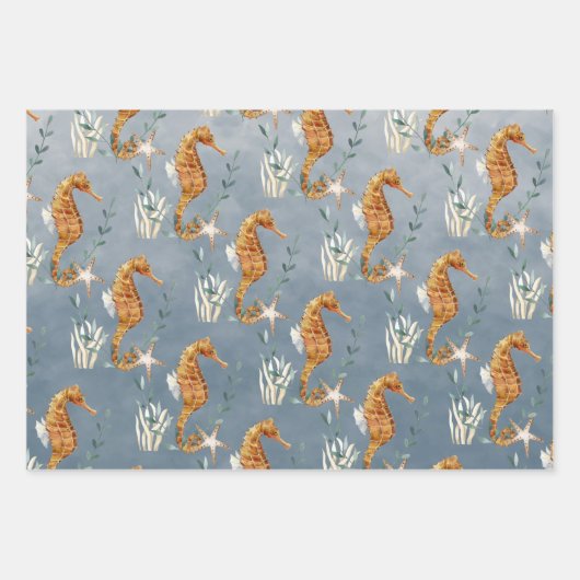 Seepferde unter der Tiefsee Geschenkpapier Set (Vorderseite)