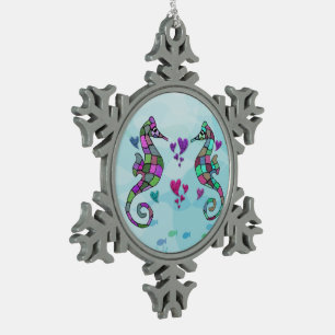 SeepferdeLiebe-Schneeflocke-Verzierung Schneeflocken Zinn-Ornament