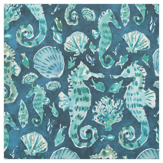 SEEpferdeSOIREE Indigo Küsten Stoff (Muster)