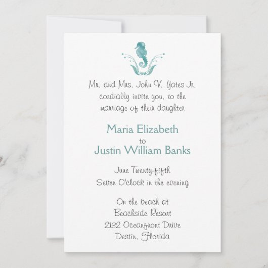 Seepferdestrand-Hochzeits-Einladung Einladung (Vorderseite)