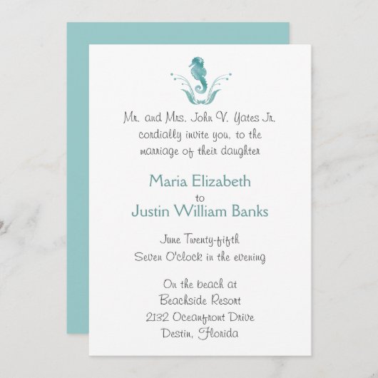 Seepferdestrand-Hochzeits-Einladung Einladung (Vorne/Hinten)