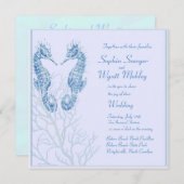 Seepferdstrandhochzeitsblau - Einladung (Vorne/Hinten)