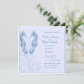 Seepferdstrandhochzeitsblau - Einladung (Stehend Vorderseite)