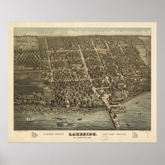 Seepromenade Ohio 1884 Antik Panoramakarte Poster (Vorne)