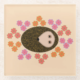 Seepy Igel und Blume Glass Untersetzer