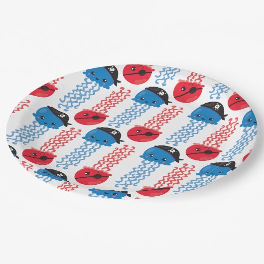 Seeräuber, Quallenfische, Meerestiere Pappteller (Schrägansicht)