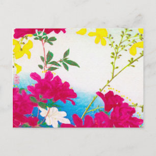 Seerosen aus Japan - Magenta, gelb blau Postkarte